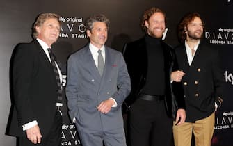 MILAN, ITALY - APRIL 07: (L-R) Nick Hurran, Patrick Dempsey, Jan Michelini and Alessandro Borghi attend the "Diavoli" Tv Series Second Season Premiere at The Space Odeon on April 07, 2022 in Milan, Italy. (Photo by Vittorio Zunino Celotto/Getty Images)