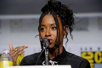 SAN DIEGO, CALIFORNIA - JULY 23: Kirby Howell-Baptiste speaks onstage during "The Sandman" special video presentation and Q&A panel during 2022 Comic Con International: San Diego at San Diego Convention Center on July 23, 2022 in San Diego, California. (Photo by Albert L. Ortega/Getty Images)