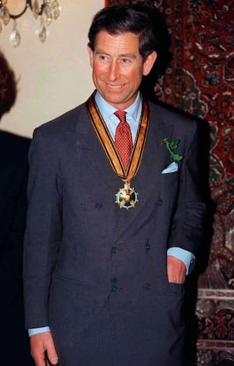 EGYPT - MARCH 13:  Prince Charles, Patron Of The Saint Catherine Foundation, Wearing A Medallion And A Sprig Of Leaves From The 'burning Bush'  During Visit To St Catherines Monastery In The Sinai Desert.  (Photo by Tim Graham Picture Library/Getty Images)
