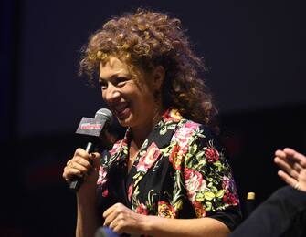 NEW YORK, NY - OCTOBER 05:  Alex Kingston speaks onstage at the Tardis Time panel during New York Comic Con 2018 at Hammerstein Ballroom on October 5, 2018 in New York City.  (Photo by Andrew Toth/Getty Images for New York Comic Con)