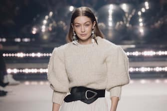 1209312297 PARIS, FRANCE - FEBRUARY 27: (EDITORIAL USE ONLY) Gigi Hadid walks the runway during the Isabel Marant show as part of Paris Fashion Week Womenswear Fall/Winter 2020/2021 on February 27, 2020 in Paris, France. (Photo by Kristy Sparow/Getty Images)