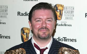 Ricky Gervais Attends The Bafta Television Awards In London. (Photo by James Whatling/Justin Goff/Mark Cuthbert\UK Press via Getty Images)