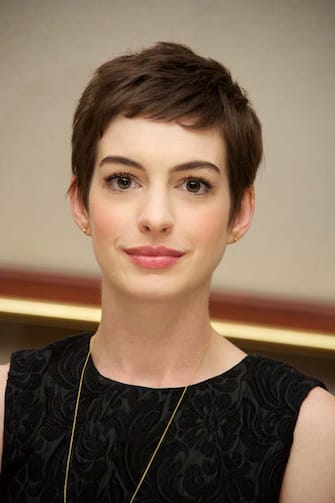 BEVERLY HILLS, CA - JULY 08: (NO TABLOIDS)  Anne Hathaway at "The Dark Knight Rises" Press Conference at The Beverly Hilton Hotel on July 8, 2012 in Beverly Hills, California.  (Photo by Vera Anderson/WireImage)