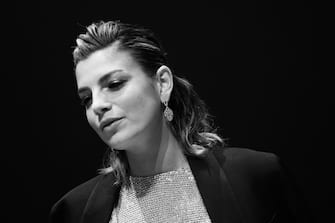 MILAN, ITALY - NOVEMBER 23: (EDITORS NOTE: This image has been converted in black and white) Emma Marrone attends the Vanity Fair Stories 2019 Awards Photocall at The Space Cinema Odeon on November 23, 2019 in Milan, Italy. (Photo by Vittorio Zunino Celotto/Getty Images)