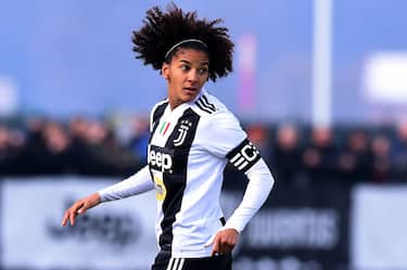 VINOVO, ITALY - FEBRUARY 03: Sara Gama of Juventus in action during the Women Serie A match between Juventus Women and AS Roma at Juventus Center Vinovo on February 03, 2019 in Vinovo, Italy. (Photo by Tullio M. Puglia/Getty Images)