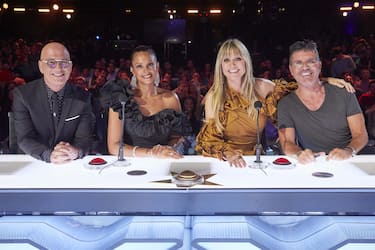 AMERICA'S GOT TALENT: THE CHAMPIONS -- "The Champions Three" Episode 203 -- Pictured: (l-r) Howie Mandel, Alesha Dixon, Heidi Klum, Simon Cowell -- (Photo by: Trae Patton/NBC)