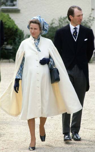 GREAT SOMERFORD, UNITED KINGDOM - MAY 06:  Princess Anne With Her Husband, Mark Phillips, Weeks Before The Arrival Of Their Daughter, Attending The Wedding Of Her Sister-in-law. (exact Day Date Not Certain)  (Photo by Tim Graham Photo Library via Getty Images)