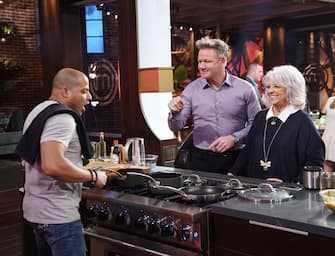 MASTERCHEF: L-R: Contestant with chef/judge Gordon Ramsay and Paula Dean in the “Legends: Paula Dean - Auditions Round 3” airing Wednesday, June 16 (8:00-9:00 PM ET/PT) on FOX. © 2019 FOX MEDIA LLC. CR: FOX.                               