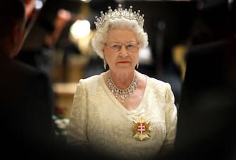 BRATISLAVA, SLOVAK REPUBLIC - OCTOBER 23:  HRH Queen Elizabeth II attends a State Banquet at the Philharmonic Hall on the first day of a tour of Slovakia on October 23, 2008 in Bratislava, Slovakia. The Queen and the Duke are on a two day tour of Slovakia at the invitation of President Ivan Gasparovic.  (Photo by Chris Jackson/Getty Images)