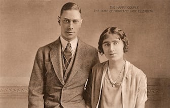 G3AJP7 January 1923 -The official Engagement photograph of the Duke of York (later King George VI 1895-1952) and his fiancee Lady Elizabeth Bowes-Lyon (later Queen Elizabeth, The Queen Mother - 1900-2002).     Date: 1923