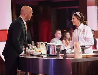 MASTERCHEF: L-r: Judge Joe Bastianich with contestant Kelsey in the “Finale Curtis Stone” airing Wednesday, Sept 15 (8:00-9:00 PM ET/PT) on FOX. © 2021 FOX MEDIA LLC. CR: FOX.                              
