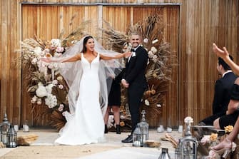 PHOTOGRAPH BY NIGEL WRIGHT. WRIGHTPHOTO1@MAC.COMMAFS 8 2020.THIS PICTURE SHOWS: COCO AND SAM'S WEDDING AT THE WOODSHED.. 