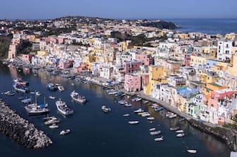 1303827120 Marina di Corricella seen from above. Procida (Italy), February 6th 2021 (Photo by Daniele Frediani/Archivio Daniele Frediani/Mondadori Portfolio via Getty Images)