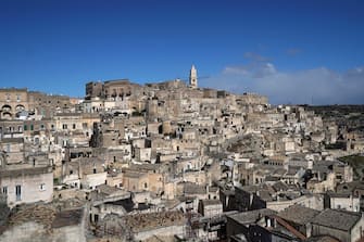 1129383942 MATERA, ITALY - FEBRUARY 13: A general scenes of the 'Sassi di Matera'. Matera is a city in Southern Italy which is the 2019 European Capital of Culture on February 13, 2019 in Matera, Italy. (Photo by Vittorio Zunino Celotto/Getty Images)