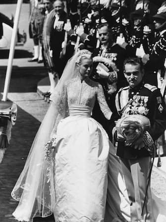 2628819 The wedding of Prince Rainier III of Monaco, Louis Henri Maxence Bertrand de Grimaldi, to American actress Grace Kelly, known thereafter as Princess Grace. Original Publication: Picture Post - 8336 - The Hour Of Marriage - pub. 1956 (Photo by Joseph McKeown/Getty Images)