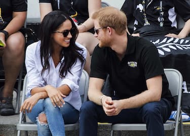 Prince Harry and his girlfriend Meghan Markle attend the wheelchair tennis competition during the Invictus Games in Toronto on Monday, Sept. 25, 2017. (Nathan Denette/The Canadian Press via AP)