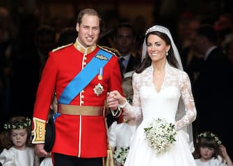 113266648 LONDON, ENGLAND - APRIL 29: TRH Prince William, Duke of Cambridge and Catherine, Duchess of Cambridge smile following their marriage at Westminster Abbey on April 29, 2011 in London, England. The marriage of the second in line to the British throne was led by the Archbishop of Canterbury and was attended by 1900 guests, including foreign Royal family members and heads of state. Thousands of well-wishers from around the world have also flocked to London to witness the spectacle and pageantry of the Royal Wedding. (Photo by Chris Jackson/Getty Images)