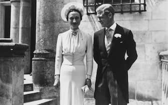 103627654 The Duke of Winsdor (1894 - 1972) marries Wallis Warfield Simpson (1896 - 1986) at the Chateau de Conde, France. (Photo by Central Press/Hulton Archive/Getty Images)