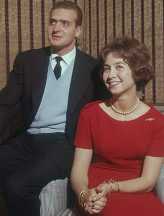 104708719 Prince Juan Carlos of Spain with his fiance Princess Sofia of Greece after the announcement of their engagement in 1962. (Photo by Keystone/Getty Images)