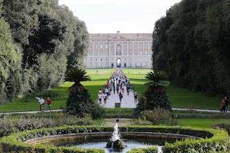 CASERTA, ITALY - 2017/09/23: The main avenue, with the garden, of the Royal Palace of Caserta. Built by the architect Vanvitelli, the historic owners were the Bourbon of Naples. (Photo by Marco Cantile/LightRocket via Getty Images)