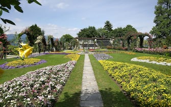 Flower beds in the Botanical Gardens of Villa Taranto, Verbania, Lake Maggiore, Piedmont, Italy.