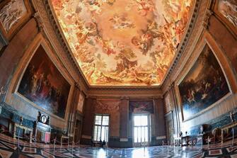 1145555561 A view of one of the rooms of the royal apartments called the Hall of Alexander at Reggia di Caserta, a UNESCO world heritage site and one of the great Royal Palaces of Europe, during a preview of the Spring/Summer 2020 collection by Stefano Ricci, Italy's iconic Florence-based fashion house, in Caserta near Naples, on May 21, 2019. - Italian luxury designer Stefano Ricci and his sons are playing at being kings for the day as they unveil their latest collection at the sumptuous Reggia di Caserta near Naples. (Photo by Andreas SOLARO / AFP) (Photo credit should read ANDREAS SOLARO/AFP via Getty Images)