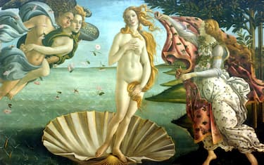 FLORENCE, ITALY - MARCH 9: A detail of "Birth of Venus" by painter Sandro Botticelli is shown at the Uffizi Gallery March 9, 2004 in Florence, Italy. Florence is on the eve of the most important exhibition of the painter Sandro Botticelli, which will open March 11 at Palazzo Strozzi. (Photo by Franco Origlia/Getty Images)