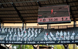 Cardboard cut-out of fans are seen in the stands during the 3F Super League football match between AGF and Randers FC at Ceres Park in Aarhus, Denmark, on May 28, 2020, as the season resumed following a two-month absence due to the novel coronavirus COVID-19 pandemic. (Photo by Henning Bagger / Ritzau Scanpix / AFP) / Denmark OUT (Photo by HENNING BAGGER/Ritzau Scanpix/AFP via Getty Images)