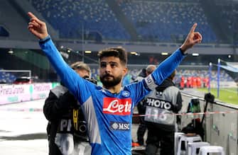 NAPLES, ITALY - JANUARY 26: Lorenzo Insigne of SSC Napoli celebrates after scoring his goal ,during the Serie A match between SSC Napoli and  Juventus at Stadio San Paolo on January 26, 2020 in Naples, Italy. (Photo by MB Media/Getty Images)
