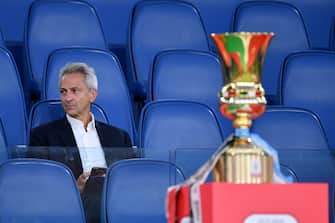 ROME, ITALY - JUNE 17:  President of Lega Serie A Paolo Dal Pino looks on before the Coppa Italia Final match between Juventus and SSC Napoli at Olimpico Stadium on June 17, 2020 in Rome, Italy.  (Photo by Marco Rosi/Getty Images)