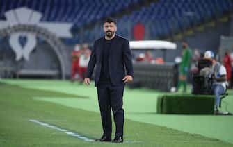 Napoli's coach Gennaro Gattuso looks on during the Italian Cup final soccer match between SSC Napoli and FC Juventus at the Olimpico stadium in Rome, Italy, 17 June 2020.  ANSA/ETTORE FERRARI
