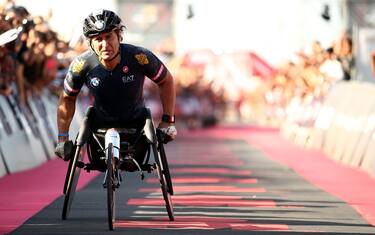 CERVIA, ITALY - SEPTEMBER 21: Alex Zanardi of Italy crosses the finish line in IRONMAN Italy on September 21, 2019 in Cervia, Italy. (Photo by Bryn Lennon/Getty Images for IRONMAN)