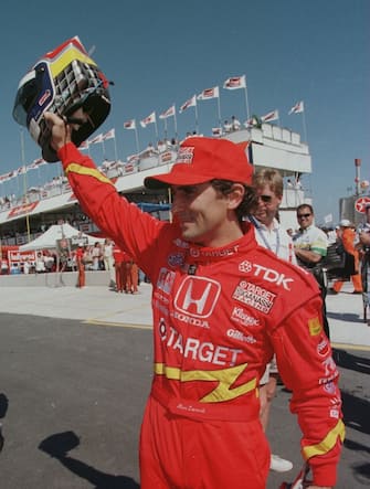 16 Mar 1996:  Alex Zanardi of Italy celebrates his pole position for the Rio 400,round two of the PPG IndyCar World series at the Nelson Piquet International Raceway and Emerson Fittipaldi Circuit, Jacarepagua, Brazil. Mandatory Credit: Pascal Rondeau/ALL