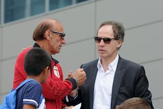 MILAN, ITALY - MAY 19:  (L-R) Pierino Prati and Franco Baresi former footballer of AC Milan attend the anniversary ceremony of the first year of the house Milan on May 19, 2015 in Milan, Italy.  (Photo by Pier Marco Tacca/Getty Images)
