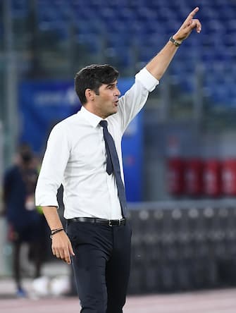AS Roma's head coach Paulo Fonseca reacts during the Italian Serie A soccer match between AS Roma and UC Sampdoria at the Olimpico stadium in Rome, Italy, 24 June 2020.  ANSA/ETTORE FERRARI




