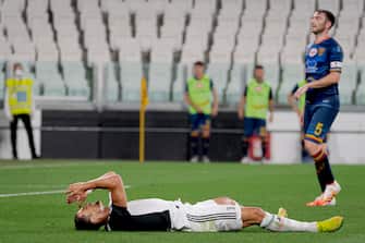 TURIN, ITALY - JUNE 26: Cristiano Ronaldo of Juventus  during the Italian Serie A   match between Juventus v Lecce at the Allianz Stadium on June 26, 2020 in Turin Italy (Photo by Mattia Ozbot/Soccrates/Getty Images)