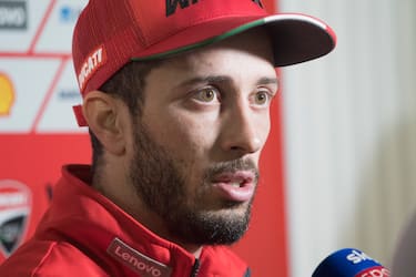 DOHA, QATAR - FEBRUARY 23: Andrea Dovizioso of Italy and Ducati Team speaks with journalists during the MotoGP Tests at Losail Circuit on February 23, 2020 in Doha, Qatar. (Photo by Mirco Lazzari gp/Getty Images)
