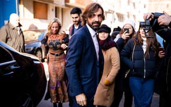 MILAN, ITALY - JANUARY 12: Andrea Pirlo, wearing a blue suit, is seen outside the Etro show during the Milan Men's Fashion Week on January 12, 2020 in Milan, Italy. (Photo by Claudio Lavenia/Getty Images)