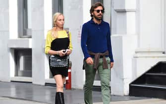 865550158 NEW YORK, NY - OCTOBER 23: Valentina Baldini (L) and Andrea Pirlo seen walking in Soho on October 23, 2017 in New York City. (Photo by Raymond Hall/GC Images)