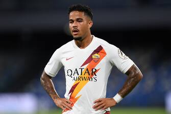 NAPLES, ITALY - JULY 05: Justin Kluivert of AS Roma during the Serie A match between SSC Napoli and  AS Roma at Stadio San Paolo on July 05, 2020 in Naples, Italy. (Photo by Francesco Pecoraro/Getty Images)