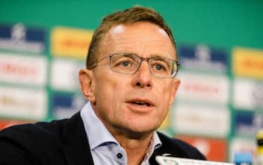 BERLIN, GERMANY - MAY 25: Coach Ralf Rangnick of RB Leipzig is seen during a press conference after the DFB Cup final between RB Leipzig and Bayern Muenchen at Olympiastadion on May 25, 2019 in Berlin, Germany. (Photo by Reinaldo Coddou H./Bongarts/Getty Images) *** Local Caption *** Ralf Rangnick