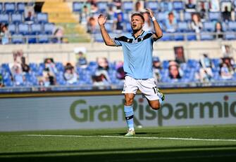 Lazio's Ciro Immobile reacts during the Serie A soccer match between SS Lazio and US Sassuolo at the Olimpico stadium in Rome, Italy, 11 July 2020. ANSA/RICCARDO ANTIMIANI