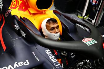 SPIELBERG, AUSTRIA - JULY 11: Alexander Albon of Thailand and Red Bull Racing prepares to drive in the garage during qualifying for the Formula One Grand Prix of Styria at Red Bull Ring on July 11, 2020 in Spielberg, Austria. (Photo by Getty Images/Getty Images)