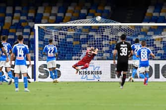  Milan's defender Theo Hernandez  scores the goal    during  italian Serie A  soccer  match   SSC Napoli vs  AC Milan   at the San Paolo stadium in Naples, 12  july 2020. 
ANSA / CIRO FUSCO