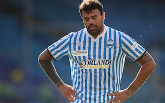 GENOA, ITALY - JULY 12: Italian striker Andrea Petagna of SPAL reacts during the Serie A match between Genoa CFC and  SPAL at Stadio Luigi Ferraris on July 12, 2020 in Genoa, Italy. (Photo by Jonathan Moscrop/Getty Images)