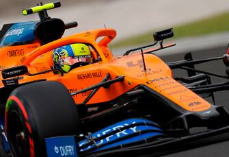 McLaren's British driver Lando Norris steers his car during the qualifying session for the Formula One Hungarian Grand Prix at the Hungaroring circuit in Mogyorod near Budapest, Hungary, on July 18, 2020. (Photo by Leonhard Foeger / POOL / AFP) (Photo by LEONHARD FOEGER/POOL/AFP via Getty Images)