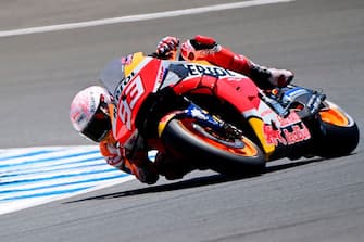 Repsol Honda Team's Spanish rider Marc Marquez competes during the MotoGP qualifying session of the Spanish Grand Prix at the Jerez racetrack in Jerez de la Frontera on July 18, 2020. (Photo by JAVIER SORIANO / AFP) (Photo by JAVIER SORIANO/AFP via Getty Images)