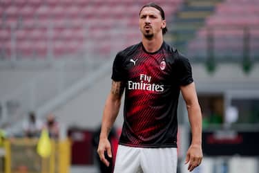 , ITALY - JULY 15: Zlatan Ibrahimovic of AC Milan during the Italian Serie A   match between AC Milan v Parma on July 15, 2020 (Photo by Mattia Ozbot/Soccrates/Getty Images)