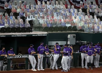 ARLINGTON, TEXAS - JULY 24:  on Opening Day at Globe Life Field on July 24, 2020 in Arlington, Texas.  The 2020 season had been postponed since March due to the COVID-19 pandemic.   (Photo by Ronald Martinez/Getty Images)
