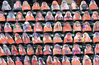 NEW YORK, NEW YORK - JULY 24:  Cardboard cutouts of fans are placed in the seats as no real fans are allowed at the games due to the COVID-19 pandemic during Opening Day between the New York Mets against the Atlanta Braves at Citi Field on July 24, 2020 in New York City.  The 2020 season had been postponed since March due to the COVID-19 pandemic. (Photo by Al Bello/Getty Images)